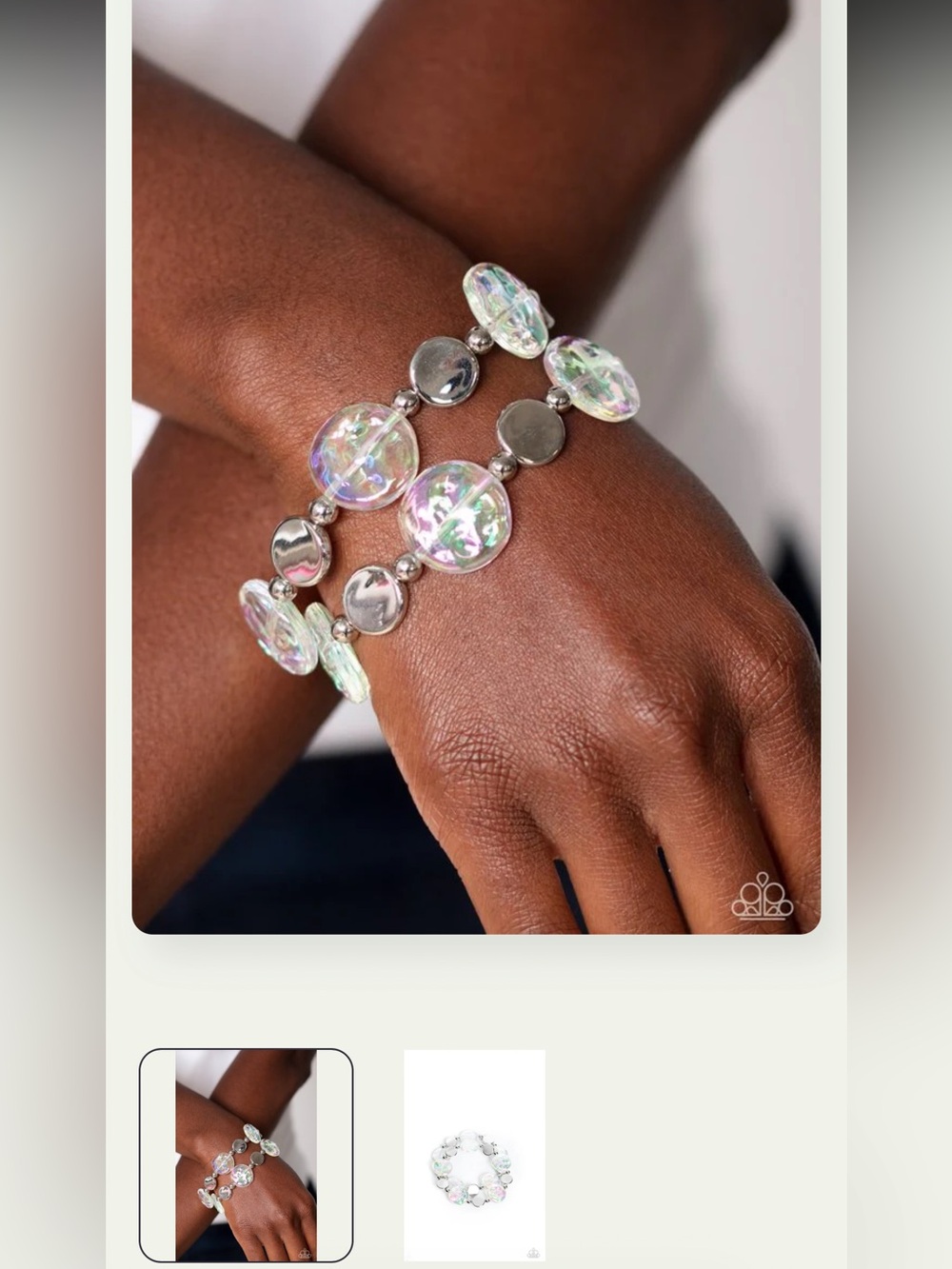 ⚪️💎⚪️ “DISCUS THROW” WHITE IRIDESCENT STRETCH BRACELET ~ PAPARAZZI❗️ ⚪️💎⚪️ - Picture 4 of 5